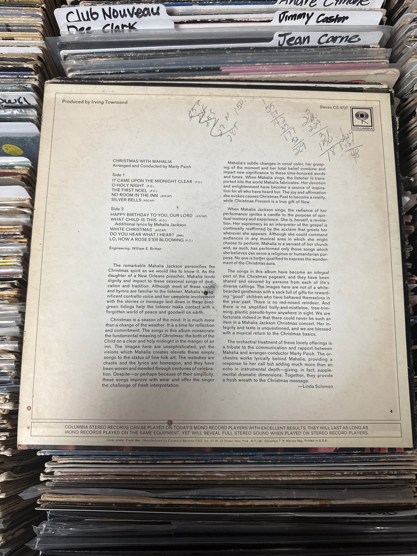 Mahalia Jackson – Christmas With Mahalia Vinyl CS 9727 VG+/VG