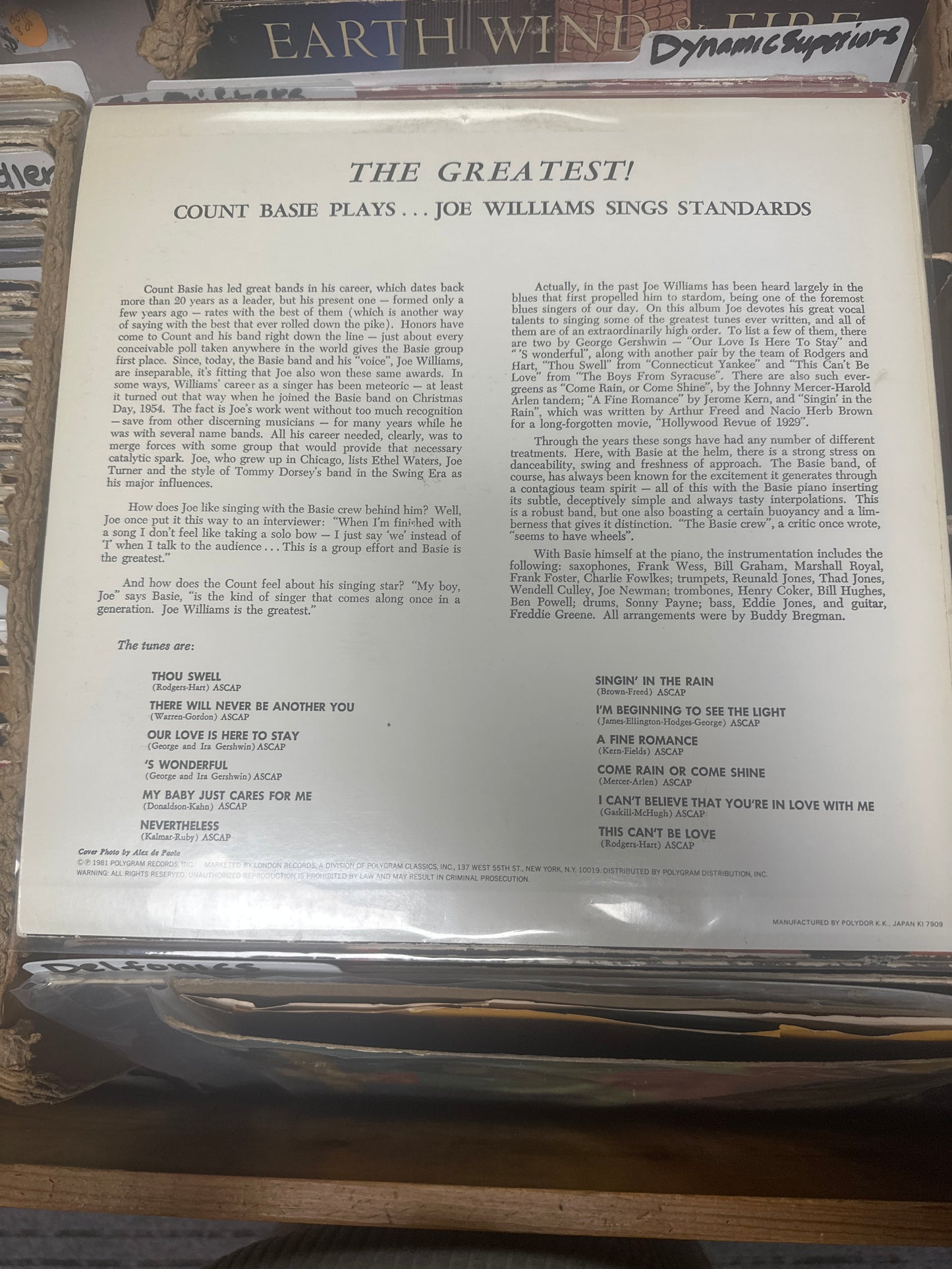 Count Basie, Joe Williams – The Greatest!! (Count Basie Plays...Joe Williams Sings Standards)Count Basie, Joe Williams – The Greatest!! (Count Basie Plays...Joe Williams Sings Standards) UMV 2650 VG+/VG+