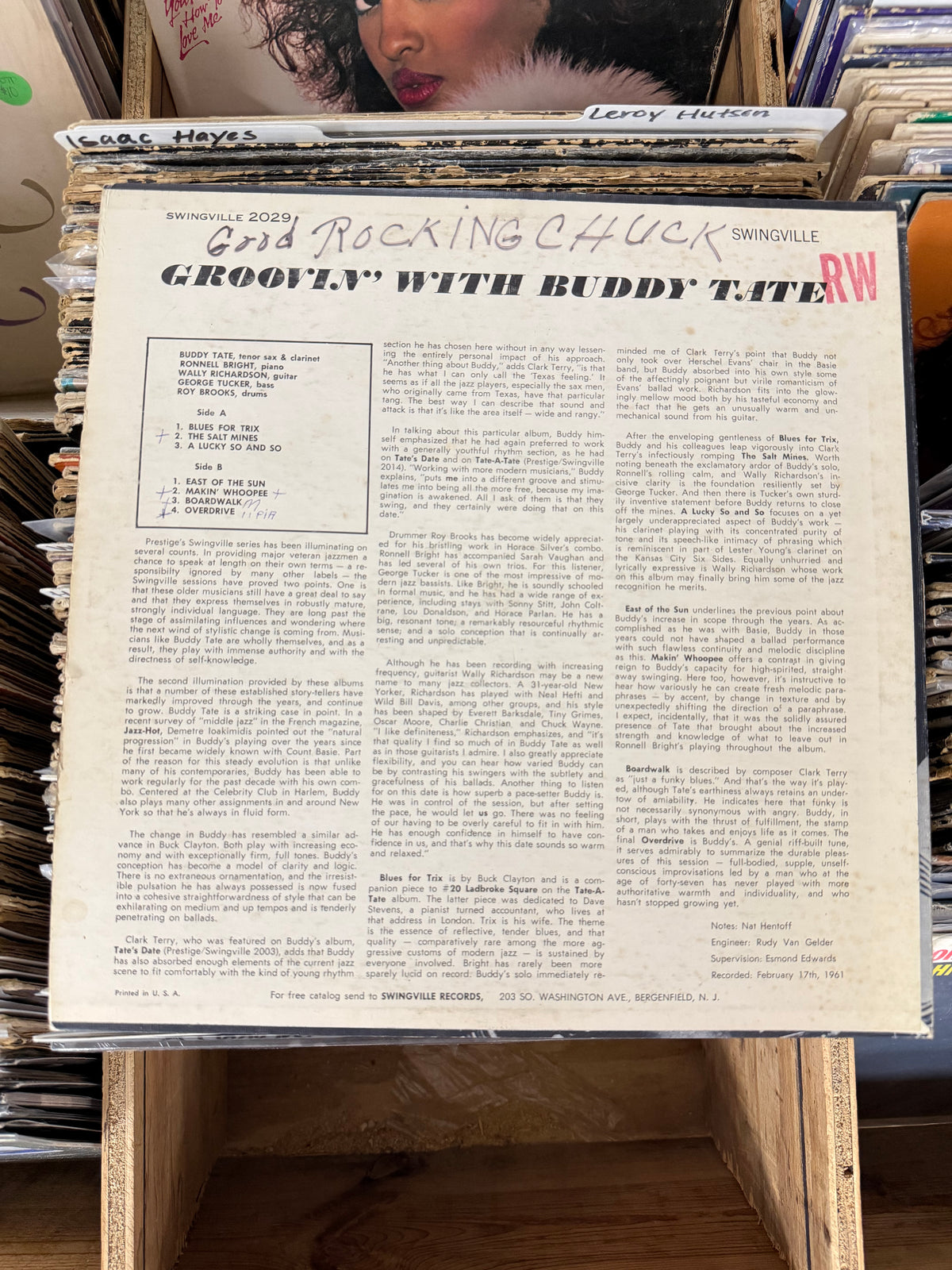 Buddy Tate – Groovin' With Buddy Tate Vinyl LP SVLP 2029 VG/VG