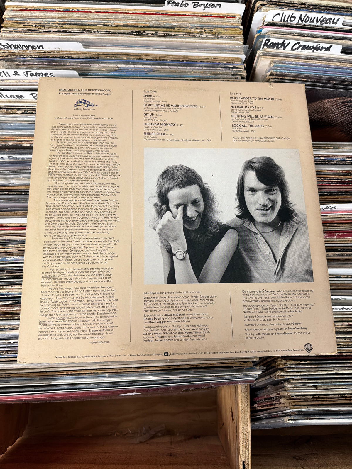 Brian Auger & Julie Tippetts – Encore BSK 3153 Vinyl LP VG/VG