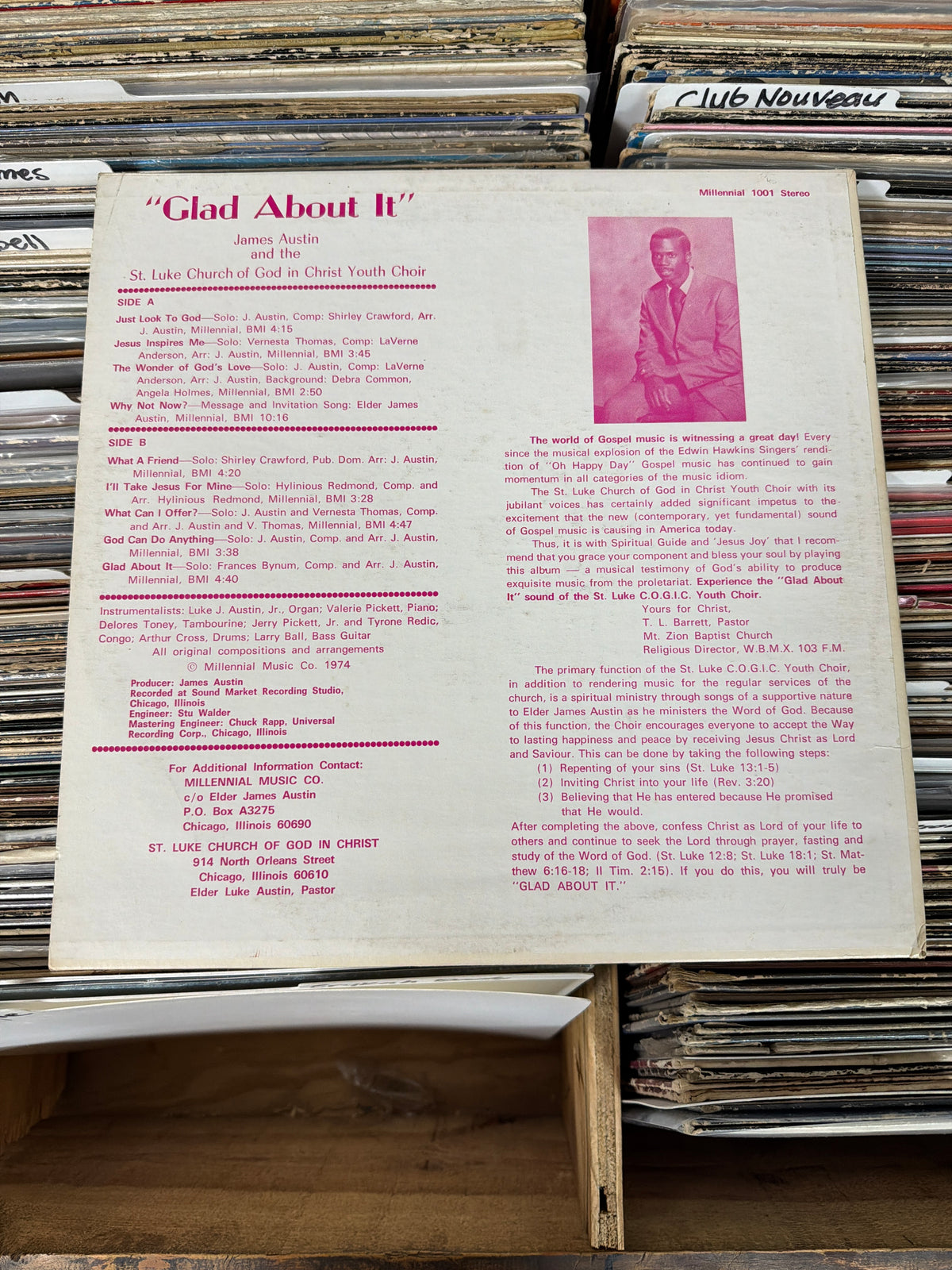 James Austin And St. Luke Church Of God In Christ Youth Choir – Glad About It MLS 1001 Vinyl LP G+/VG+