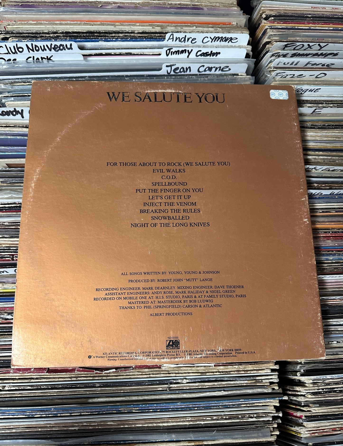 AC/DC – For Those About To Rock (We Salute You) Vinyl LP SD 11111 Specialty Pressing VG+/VG+