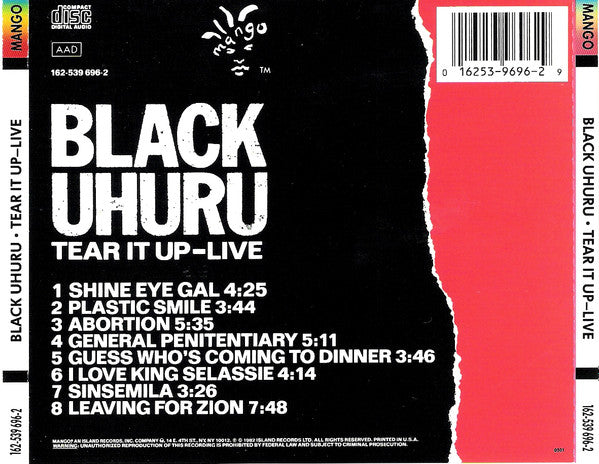 Black Uhuru – Tear It Up - Live CD VG+/VG+