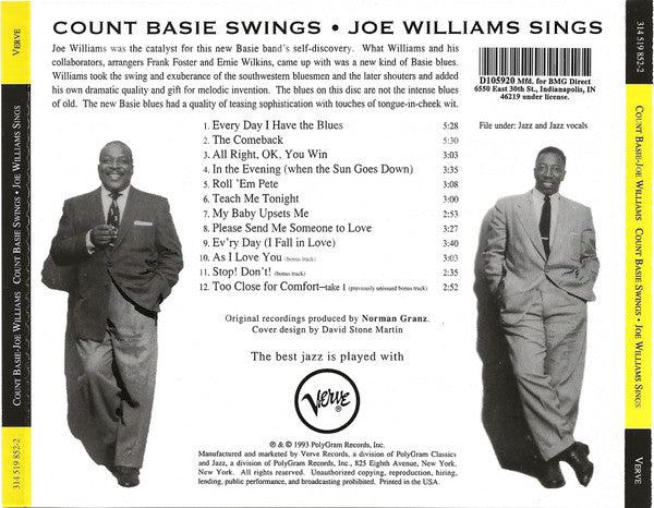 Count Basie / Joe Williams – Count Basie Swings / Joe Williams Sings CD