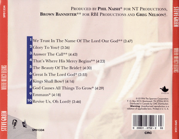 Steve Green – Where Mercy Begins CD VG+/VG+
