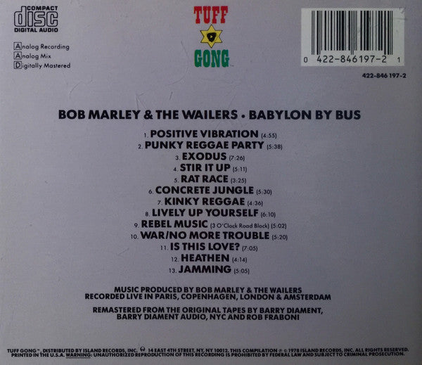 Bob Marley & The Wailers – Babylon By Bus CD VG+/VG+