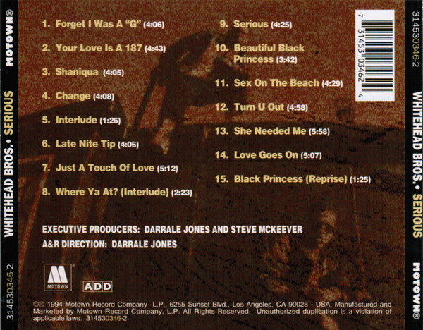 Whitehead Bros. – Serious CD VG/VG