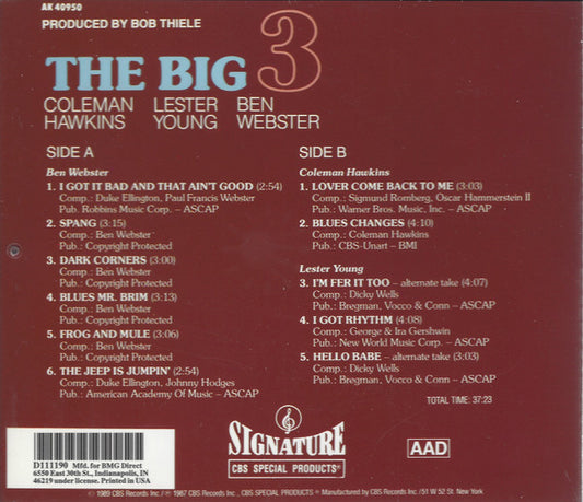 Coleman Hawkins, Lester Young, Ben Webster – The Big Three Club Edition CD VG+/VG+
