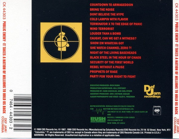 Public Enemy – It Takes A Nation Of Millions To Hold Us Back CD Mint Condition