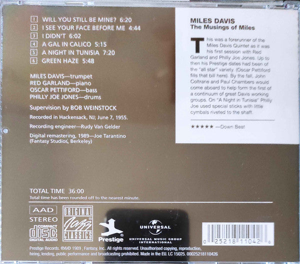 Miles Davis Quartet – The Musings Of Miles CD VG+/VG+