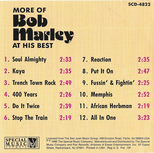 Bob Marley – More Of Bob Marley At His Best CD VG+/VG+
