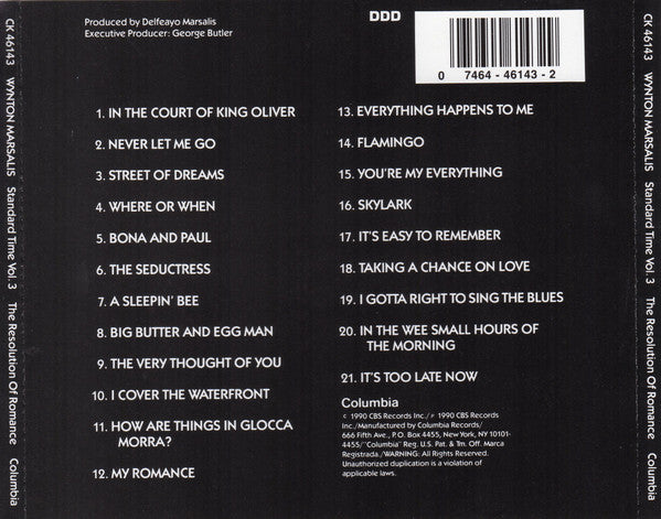 Wynton Marsalis – Standard Time Vol. 3 (The Resolution Of Romance) CD VG+/VG+