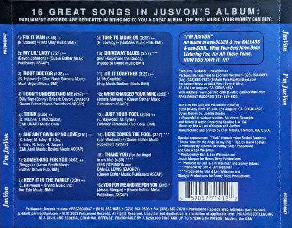 JusVon – I'm JusVon CD Mint Condition
