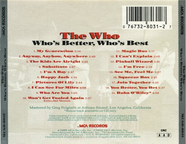 The Who – Who's Better, Who's Best CD VG+/VG+