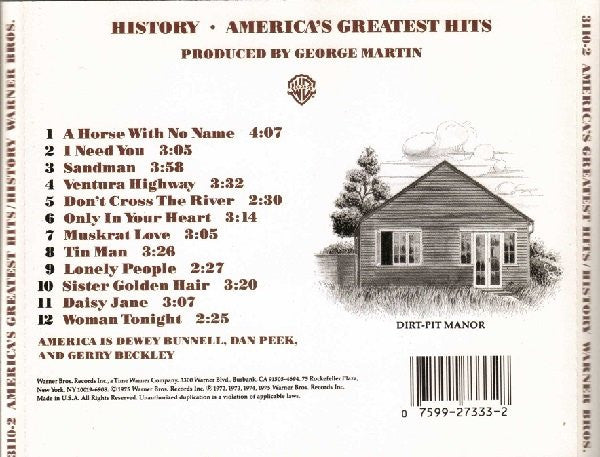 America – History • America's Greatest Hits CD VG+/VG+