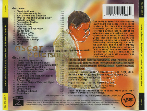 Oscar Peterson – The Song Is You (Best Of The Verve Songbooks) 2 x CD VG+/VG+