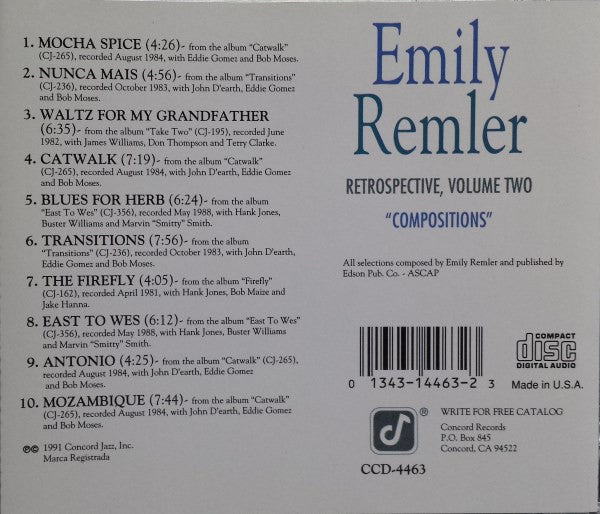 Emily Remler – Retrospective Volume Two: "Compositions" CD VG+/+VG+
