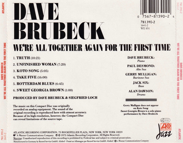 Dave Brubeck, Gerry Mulligan, Paul Desmond, Alan Dawson, Jack Six – We're All Together Again For The First Time CD VG+/VG+