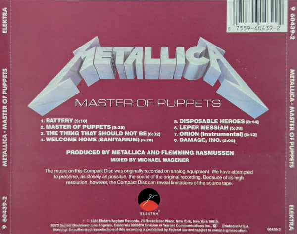 Metallica – Master Of Puppets CD Mint Condition