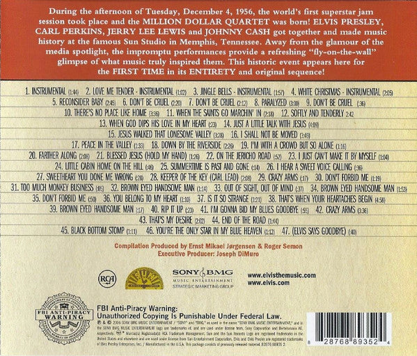 Elvis Presley - Carl Perkins - Jerry Lee Lewis - Johnny Cash – The Complete Million Dollar Quartet CD Mint Condition