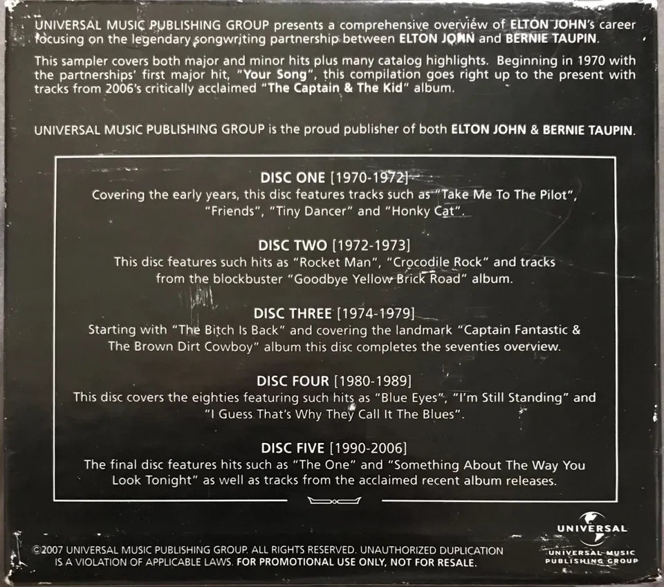 Elton John & Bernie Taupin – The Songs Of Elton John & Bernie Taupin 5XCD Promo Boxset