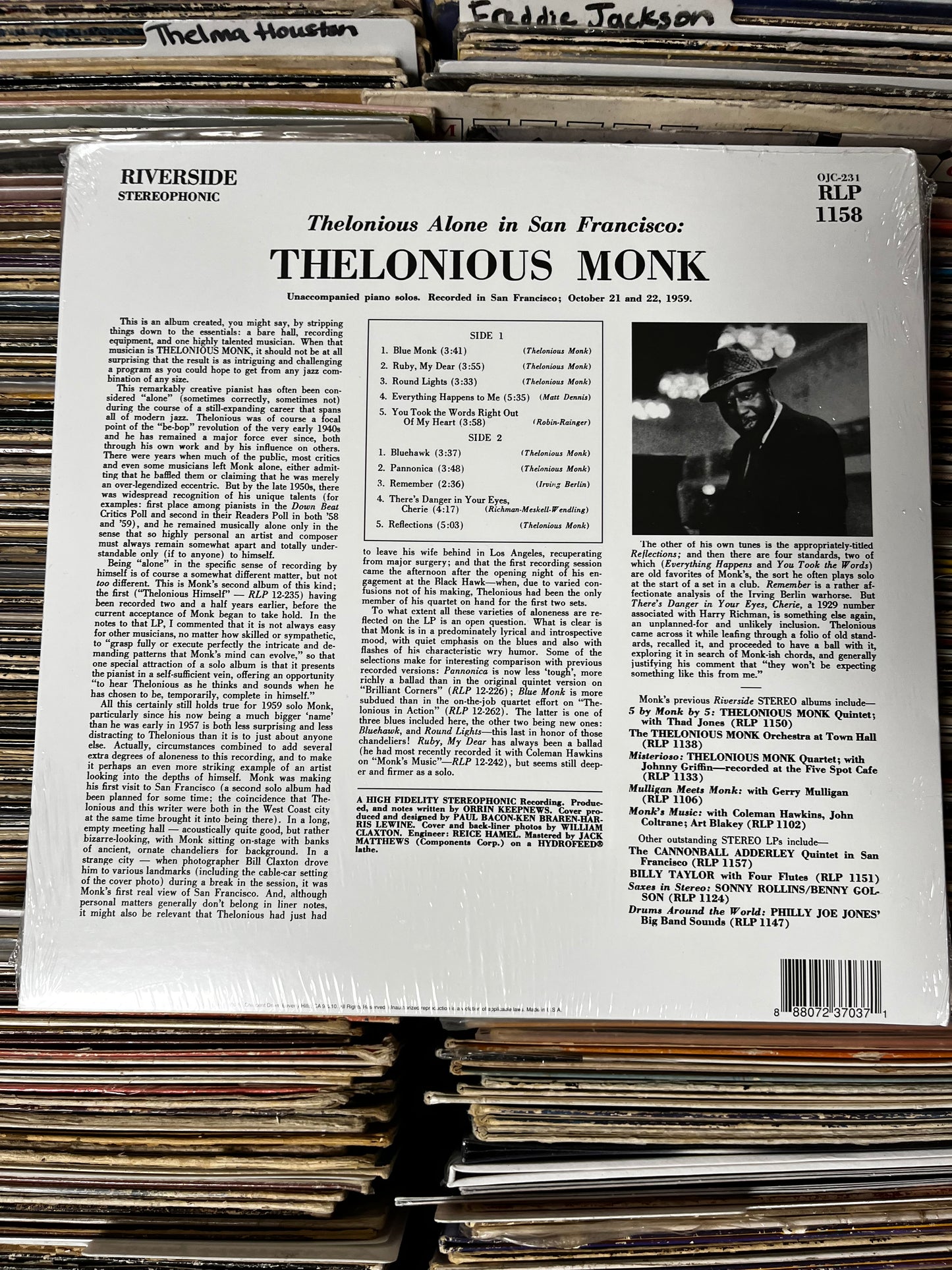 Thelonious Monk ‎– Thelonious Alone In San Francisco Vinyl Lp OJC-231