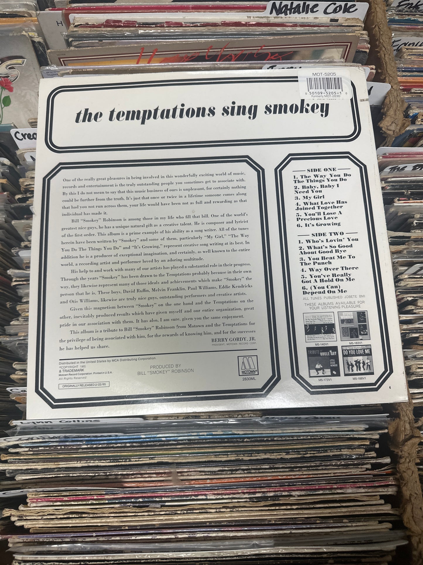 The Temptations – The Temptations Sing Smokey Vinyl LP MOT 2830 Near Mint/VG+