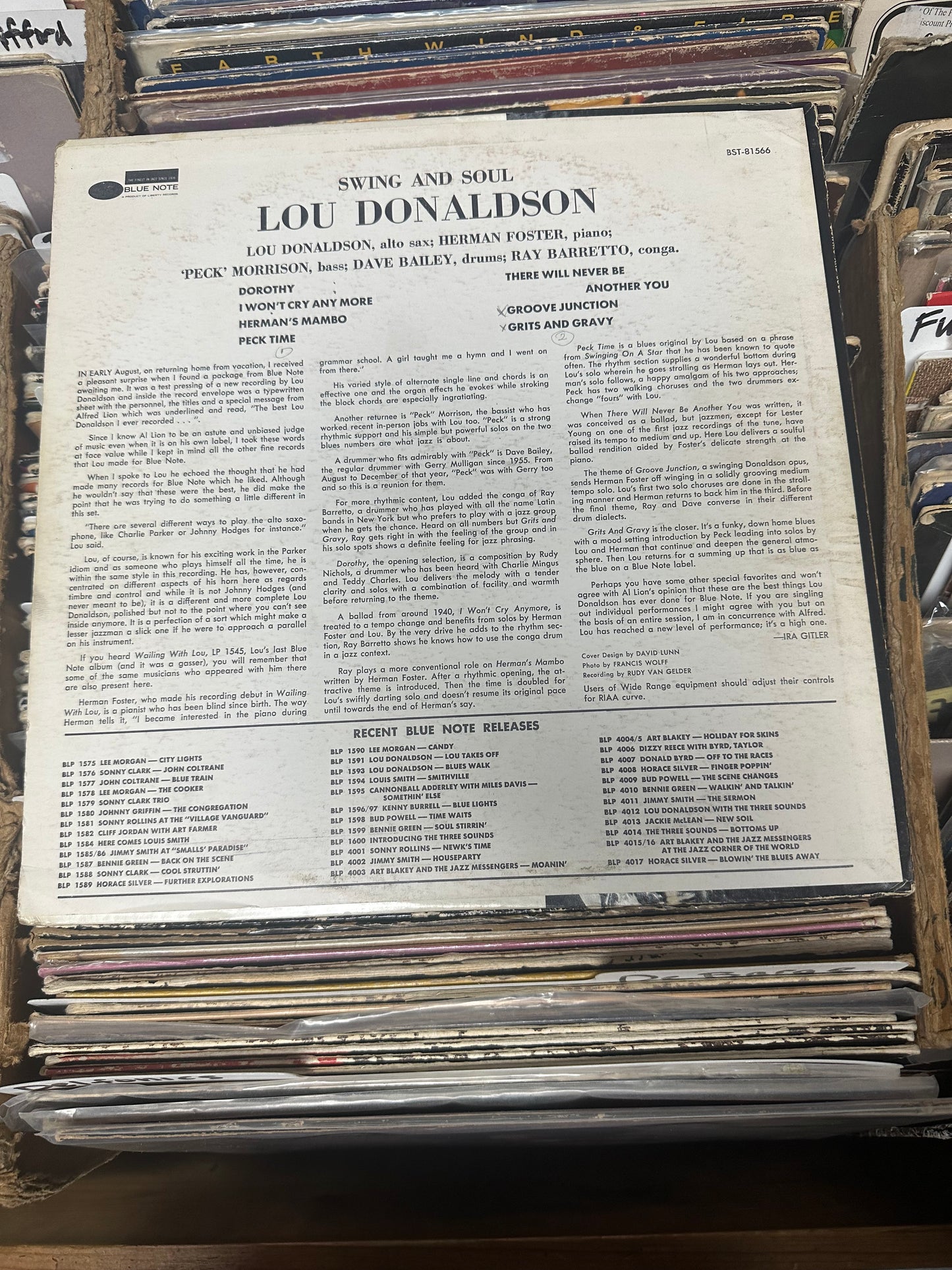 Lou Donaldson Quintet ‎– Swing And Soul  BST 81566 Vinyl LP VG/VG+
