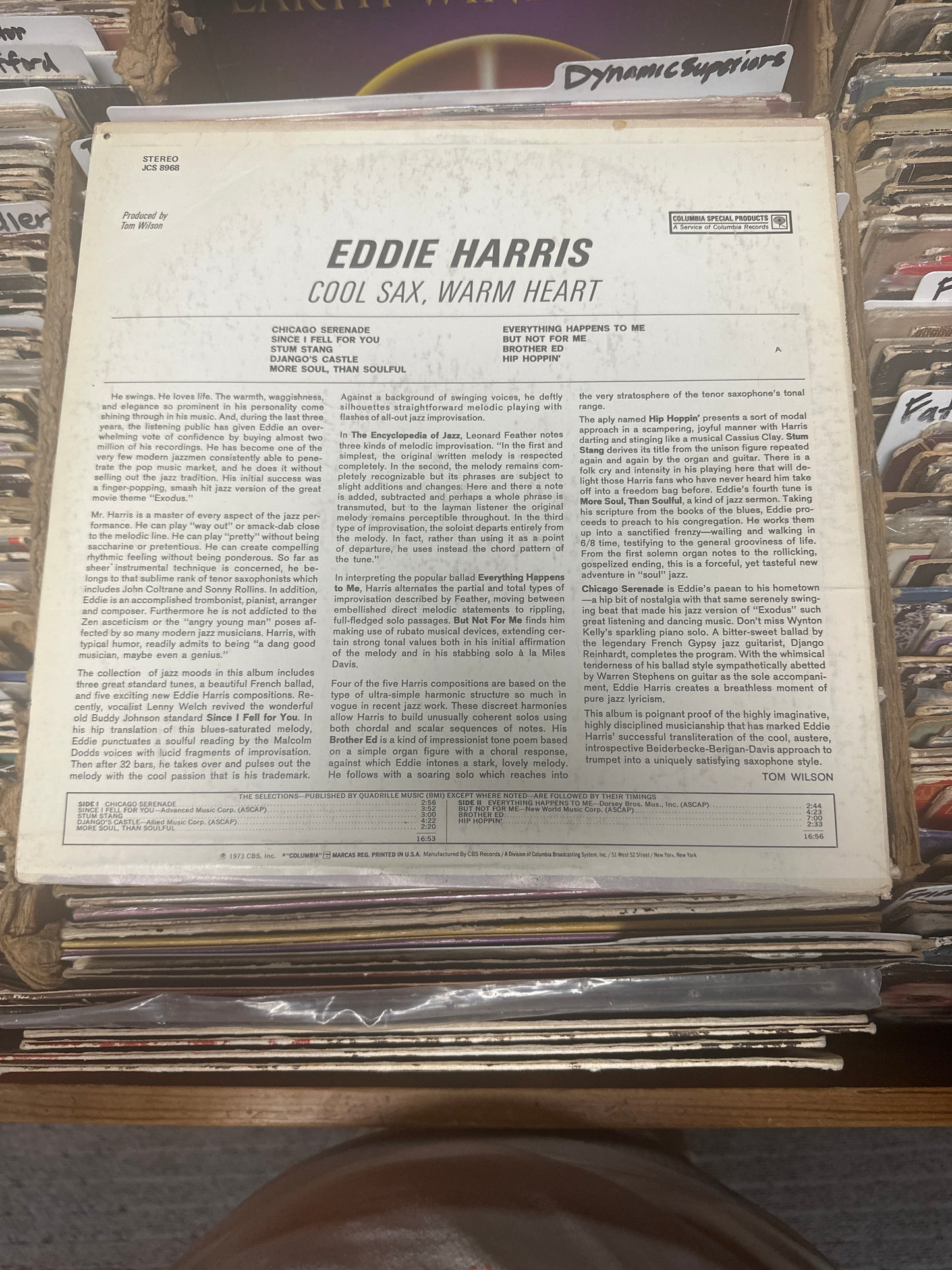 Eddie Harris ‎– Cool Sax, Warm Heart Vinyl LP JCS 8968 VG+/VG+