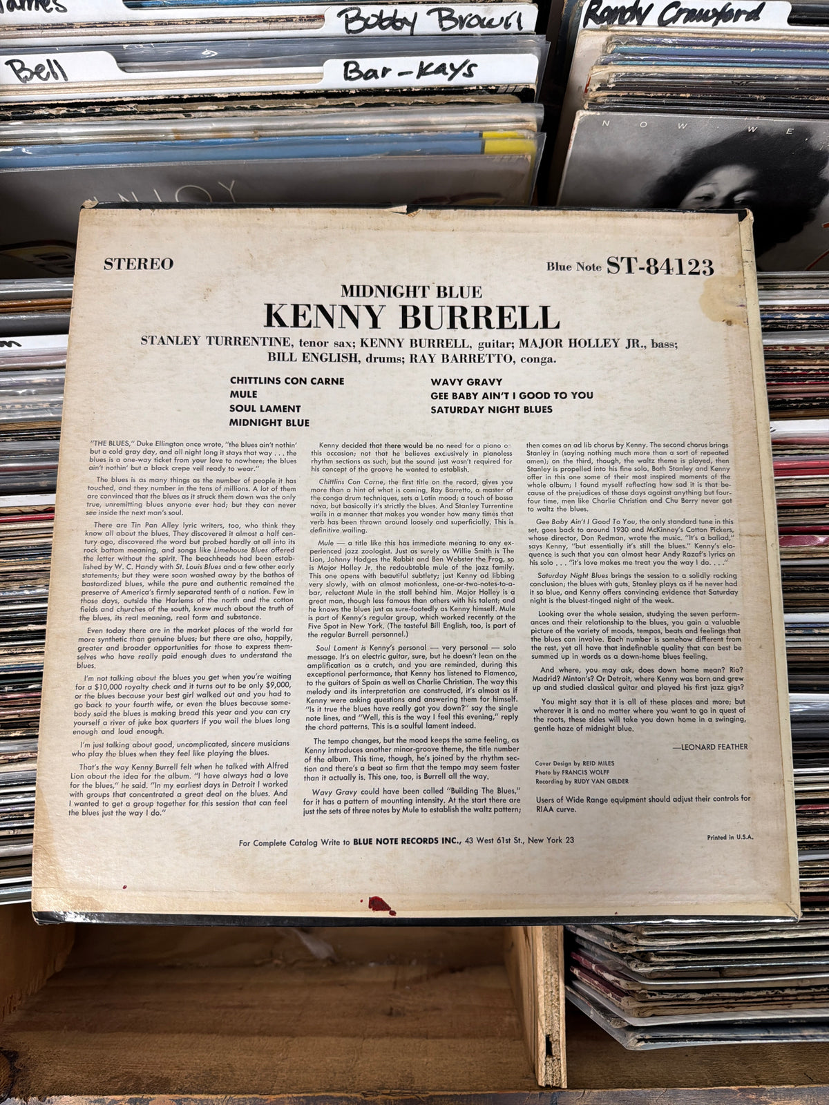Kenny Burrell With Stanley Turrentine / Major Holley Jr / Bill English / Ray Barretto – Midnight Blue BST 84123 Vinyl LP G+/VG+