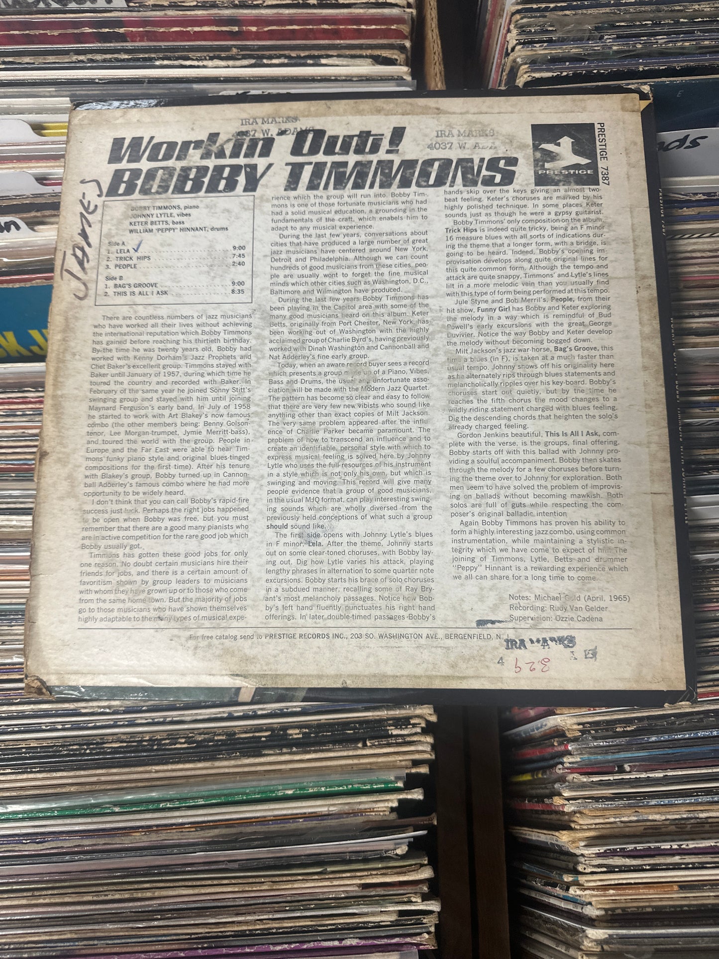 Bobby Timmons With Johnny Lytle ‎– Workin' Out! PR 7387 VG/VG