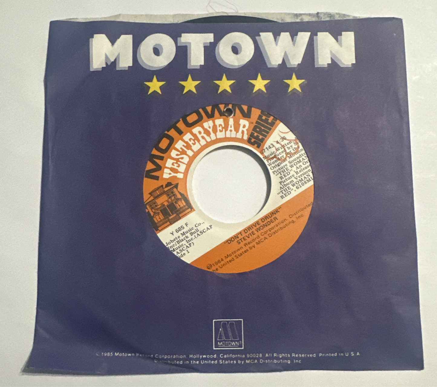 Stevie Wonder – Don't Drive Drunk 7" Vinyl Y 685F VG+
