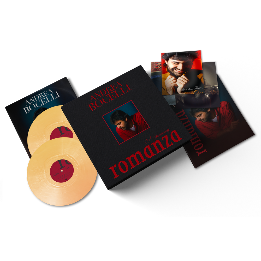 the album cover for Andrea Bocelli - Romanza - 30th Anniversary [Super Deluxe Gold]