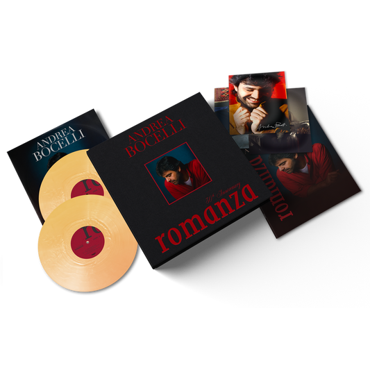 the album cover for Andrea Bocelli - Romanza - 30th Anniversary [Super Deluxe Gold]