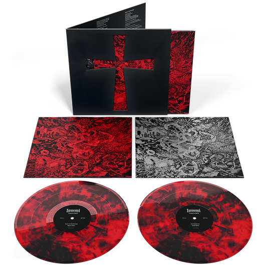 the album cover for Tony Iommi - From The Dark [Indie Exclusive Red/Black Marble 45 RPM]