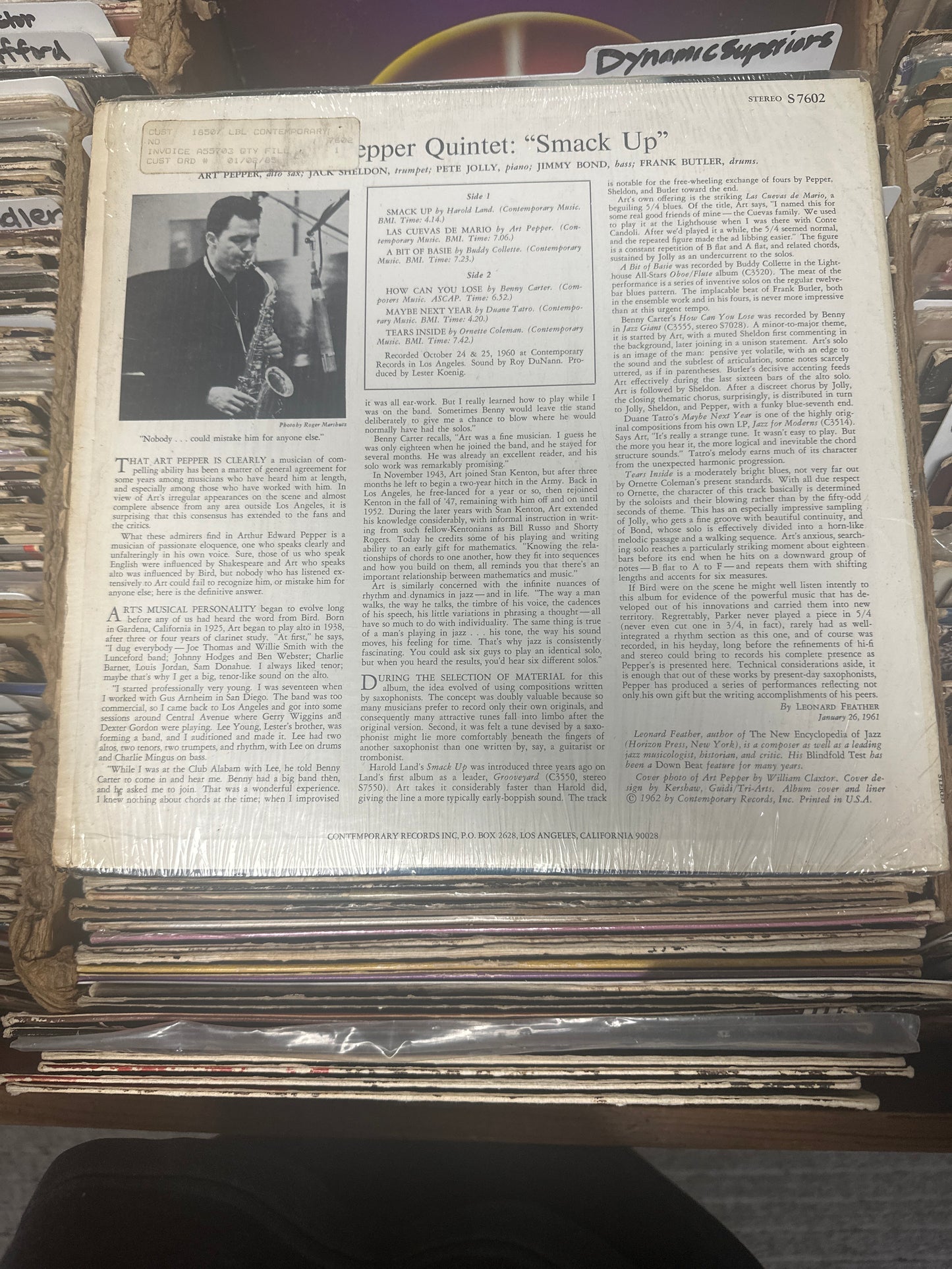 Art Pepper Quintet ‎– Smack Up Vinyl LP S7602 Reissue, Stereo VG+/VG+