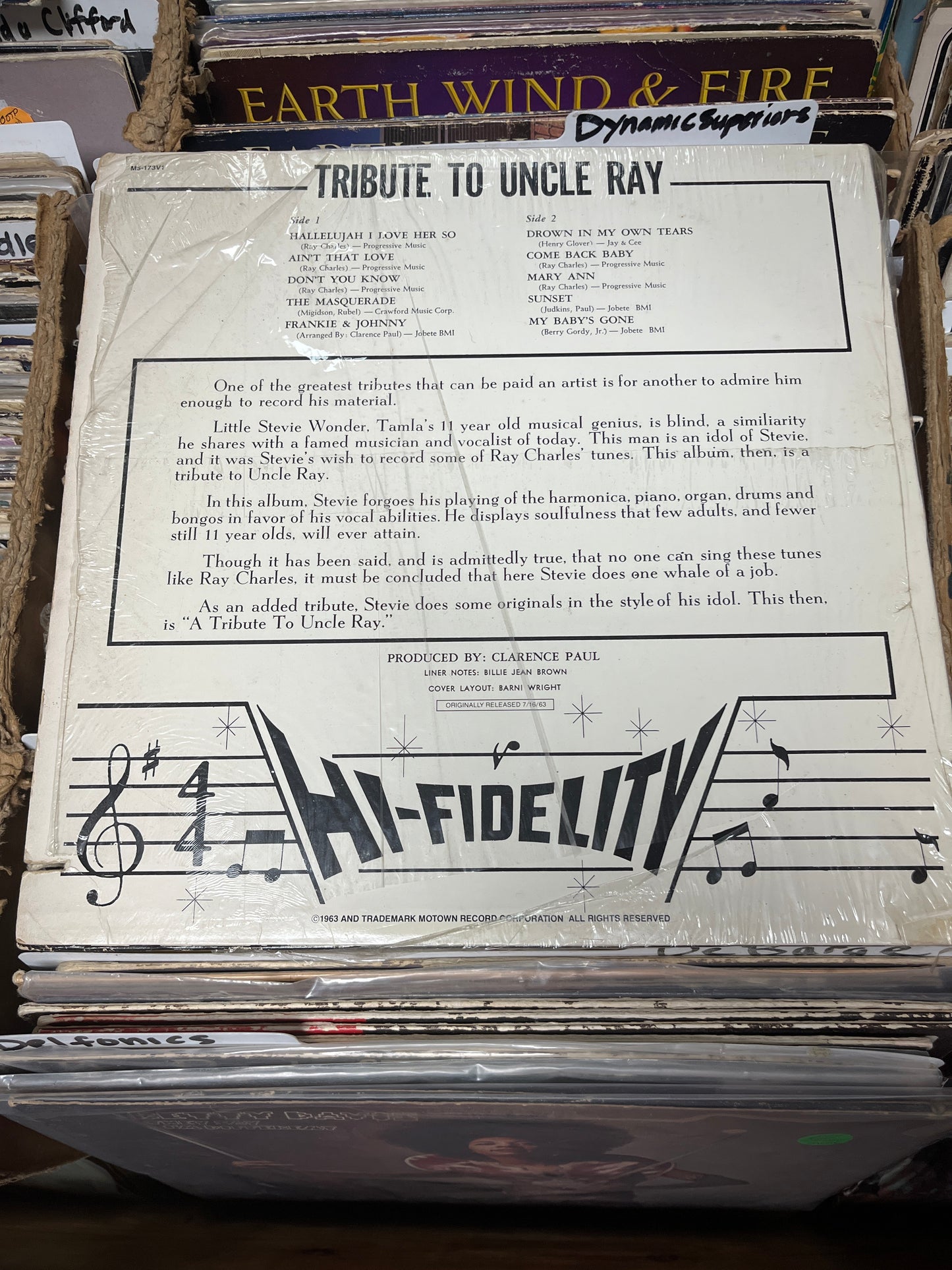 Little Stevie Wonder* ‎– Tribute To Uncle Ray Vinyl Lp M5-173V1 VG+/VG+