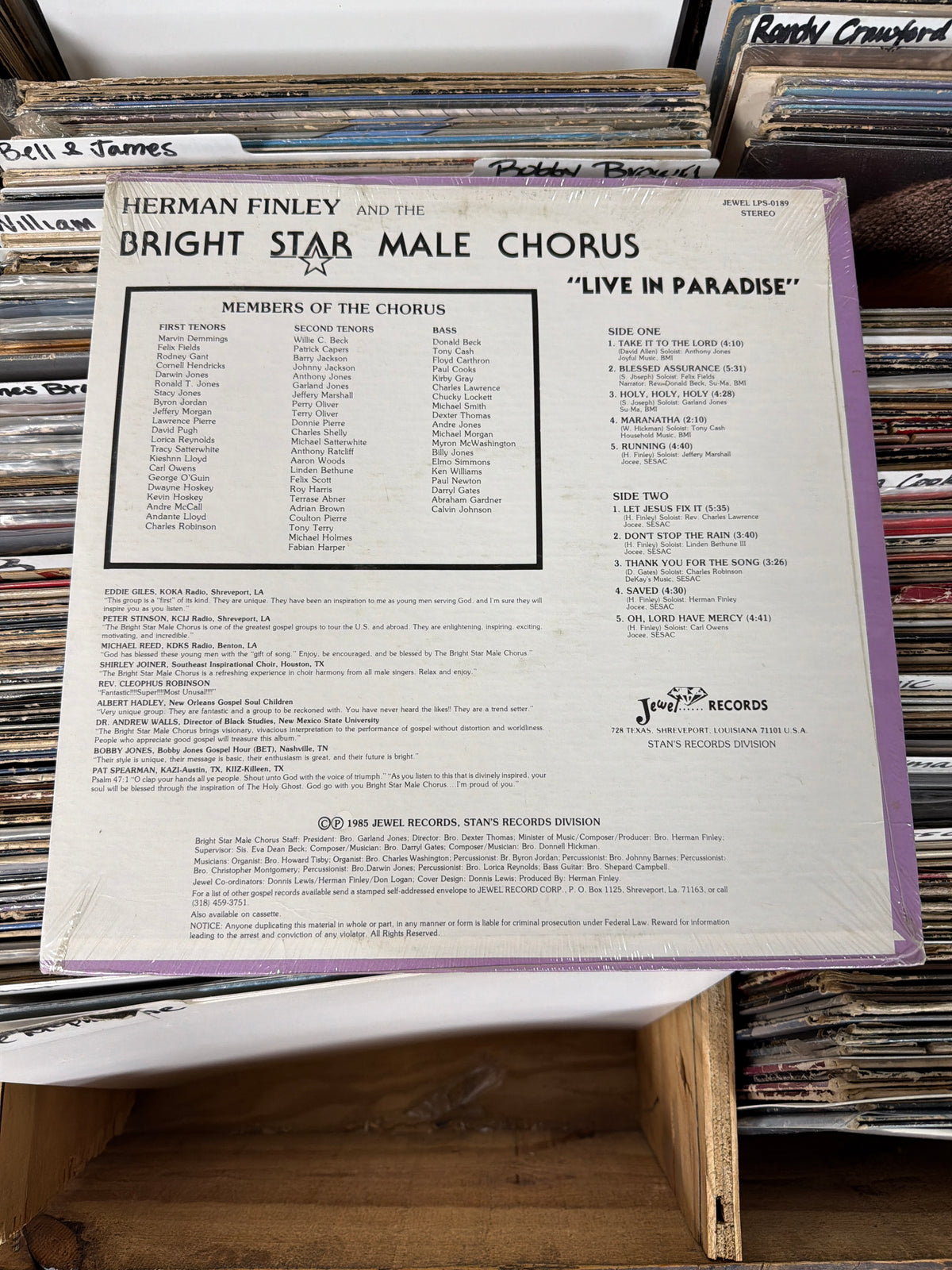 Herman Finley And The Bright Star Male Chorus – Live In Paradise LPS-0189 Vinyl LP NM/VG+