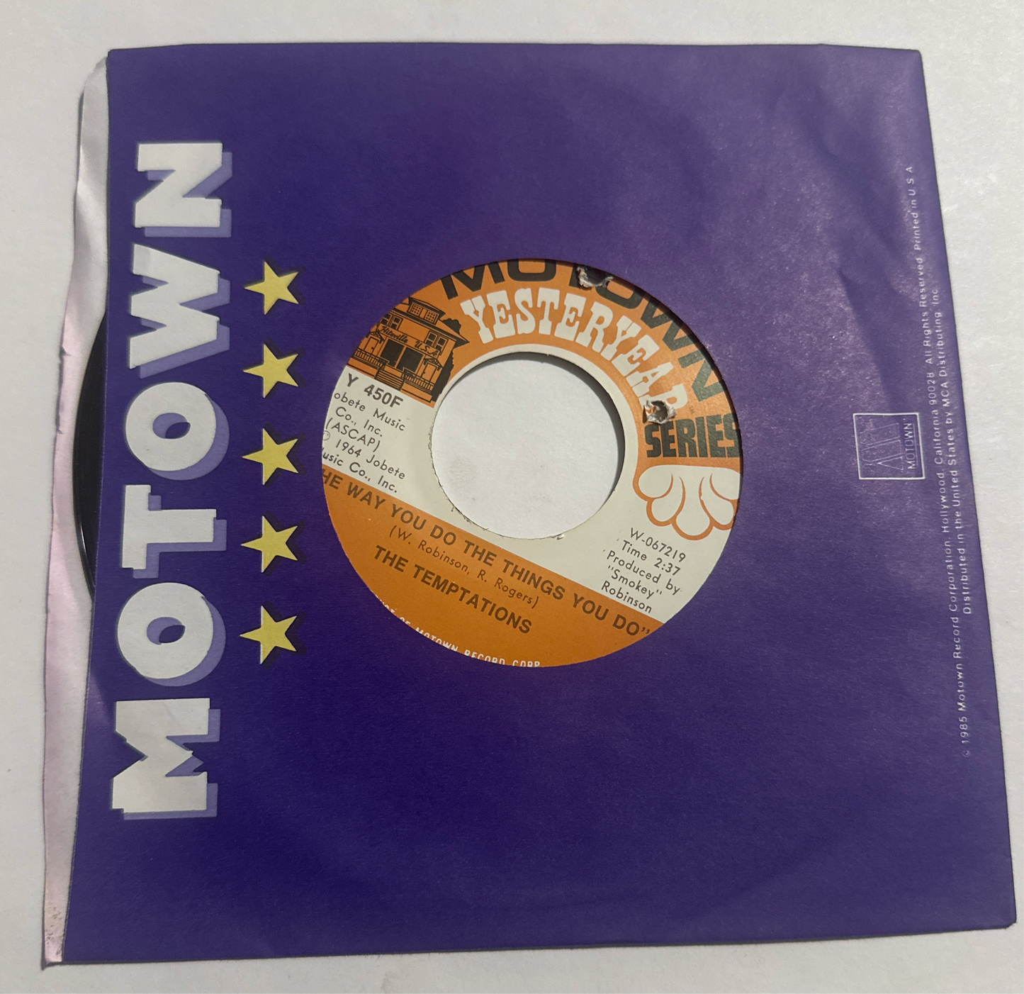 The Temptations ‎– My Girl / The Way You Do The Things You Do 7" Vinyl Y 450F VG+