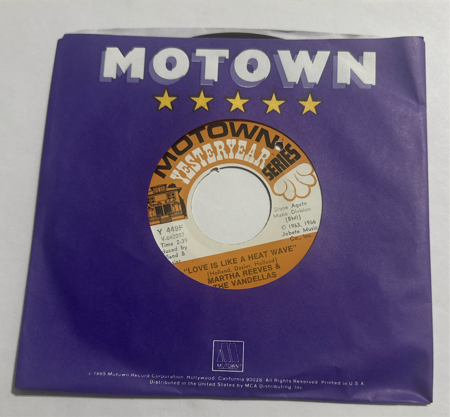 Martha Reeves & The Vandellas – Love Is Like A Heat Wave / Come And Get These Memories 7" Vinyl Y 449F VG+