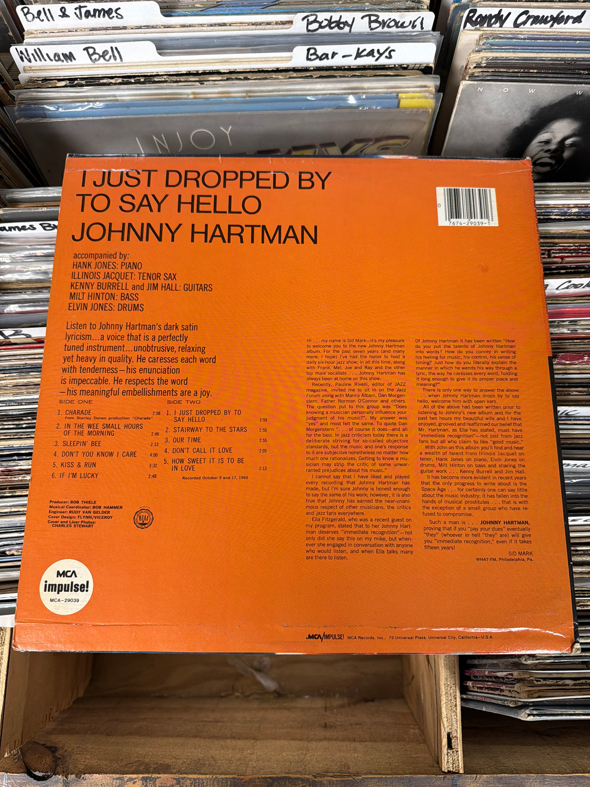 Johnny Hartman – I Just Dropped By To Say Hello MCA-29039 Vinyl LP VG/VG+