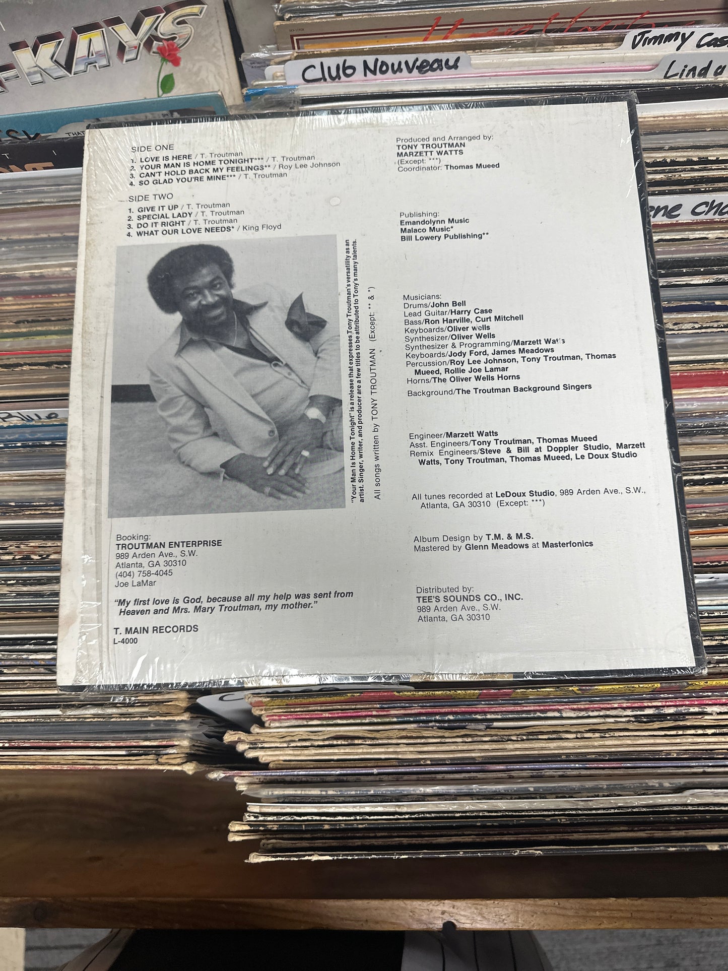 Tony Troutman – Your Man Is Home Tonight Vinyl LP VG+/VG+