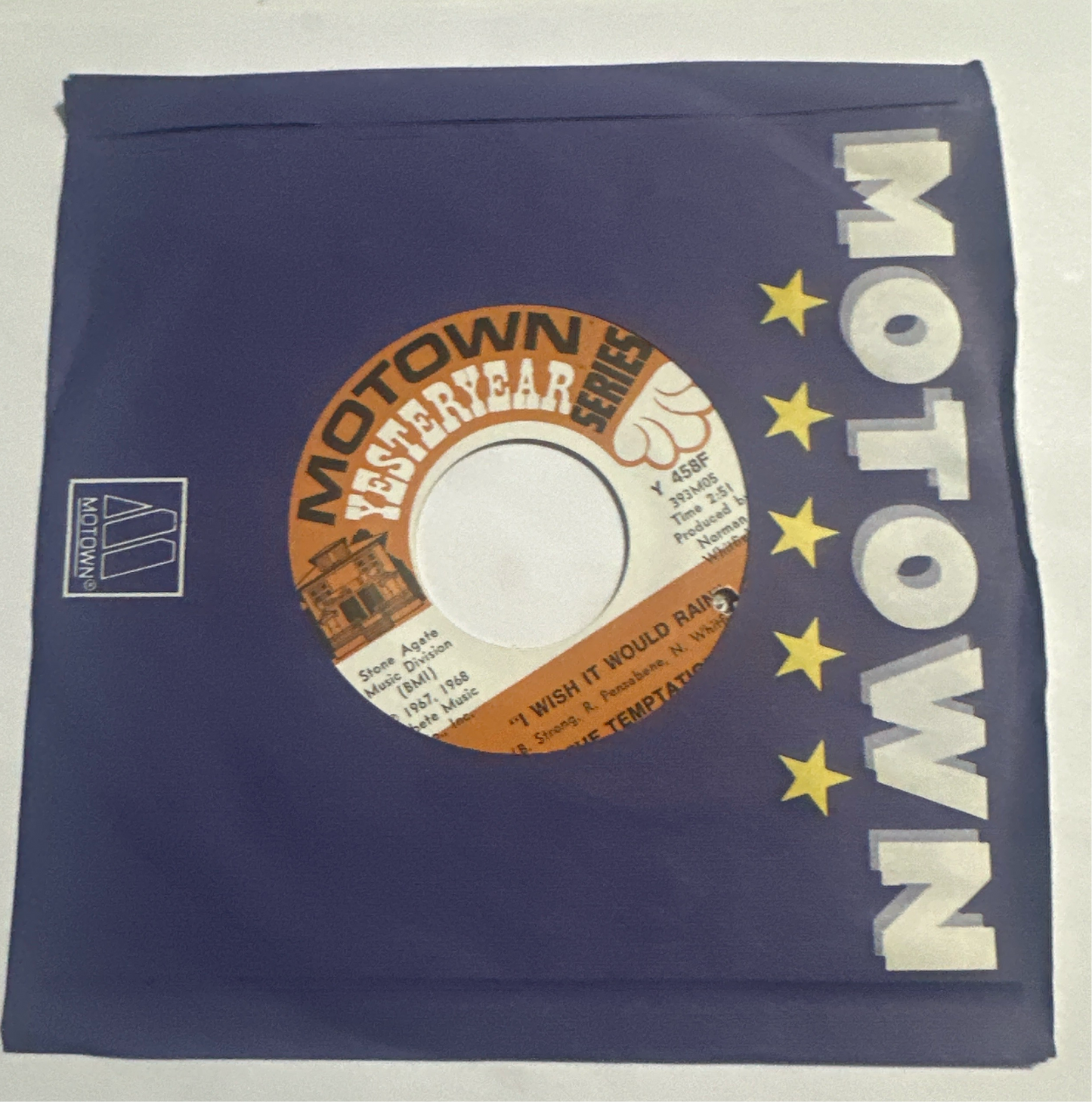 The Temptations ‎– I Wish It Would Rain /(Loneliness Made Me Realize) It's You That I Need 7" Vinyl  Y 458F VG+