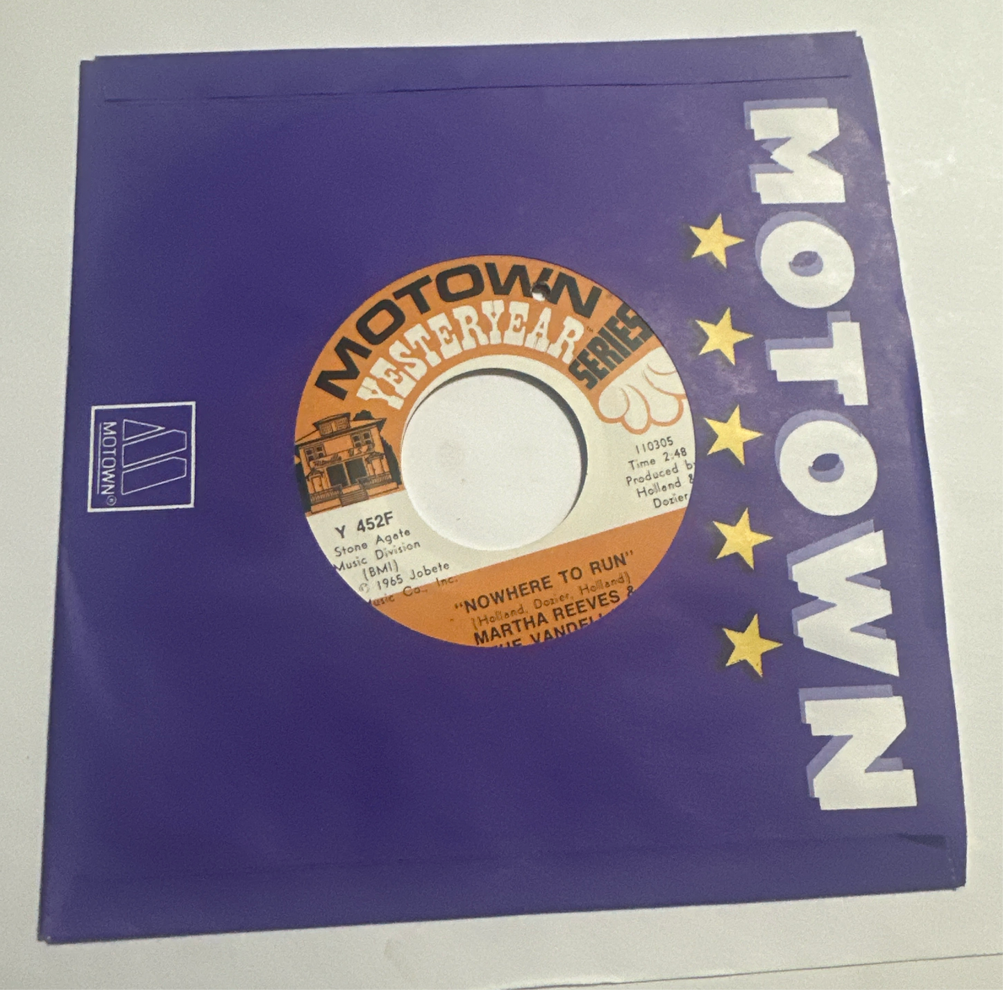 Martha Reeves & The Vandellas ‎– Nowhere To Run / My Baby Loves 7" Vinyl Y 452F VG+
