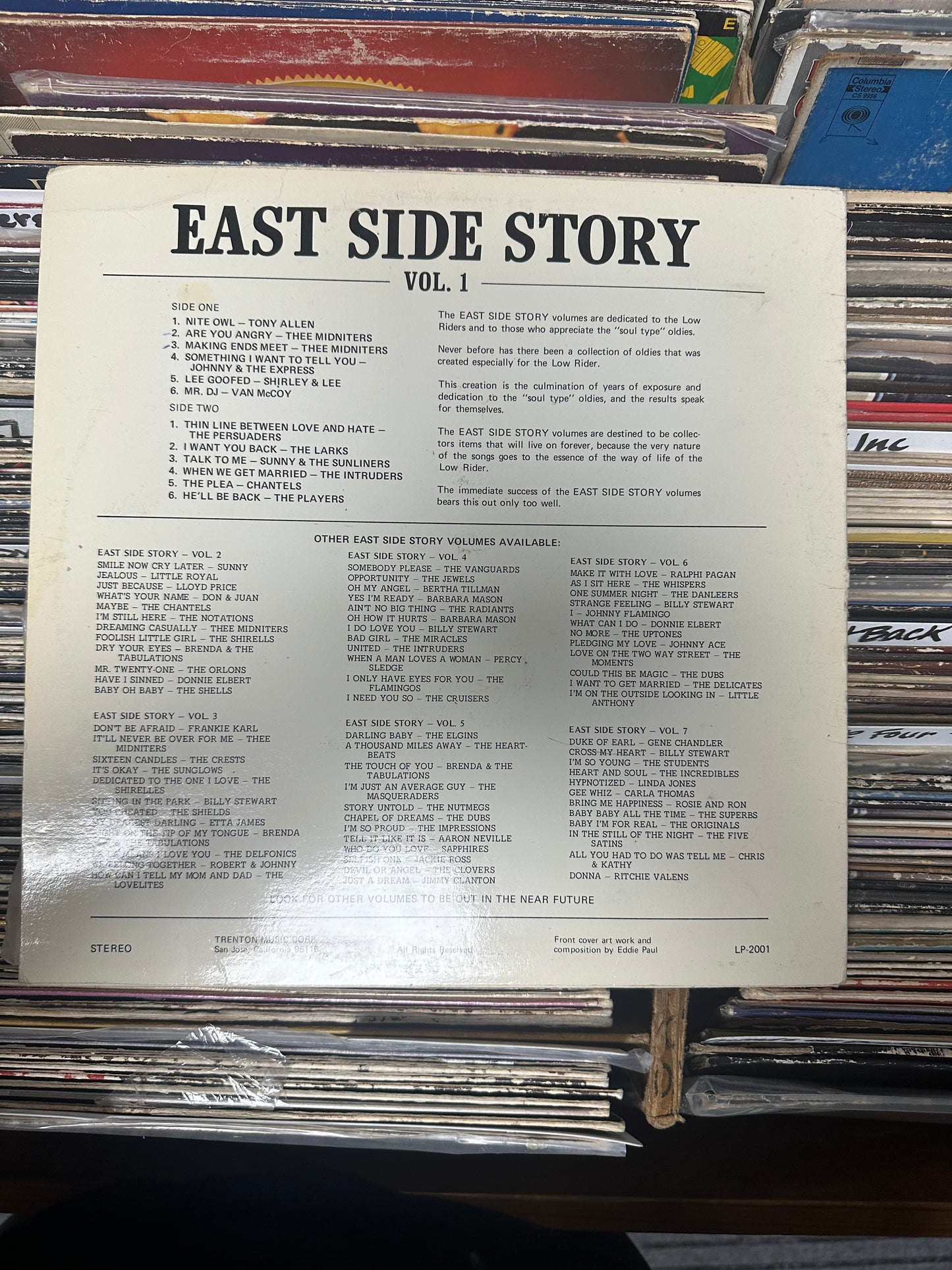 Various ‎– East Side Story Vol. 1  Vinyl Lp ESS LP 2001 VG+/VG