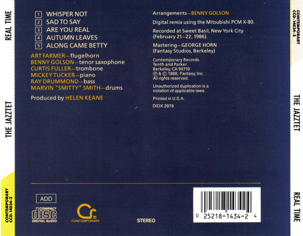 The Art Farmer/Benny Golson Jazztet* Featuring Curtis Fuller – The Jazztet - Real Time CD VG+/VG+