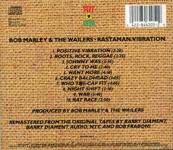 Bob Marley & The Wailers ‎– Rastaman Vibration CD VG+/VG+