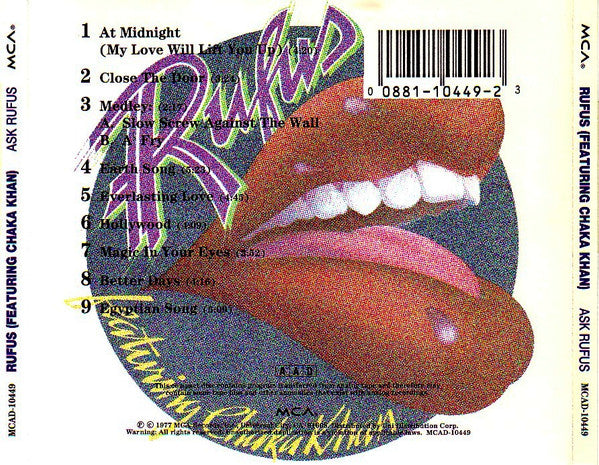 Rufus Featuring Chaka Khan* ‎– Ask Rufus CD