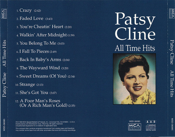 Patsy Cline – All Time Hits CD VG+/VG+