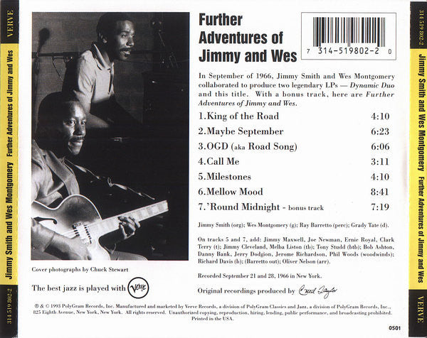 Jimmy Smith & Wes Montgomery – Further Adventures Of Jimmy Smith & Wes Montgomery CD VG+/VG+